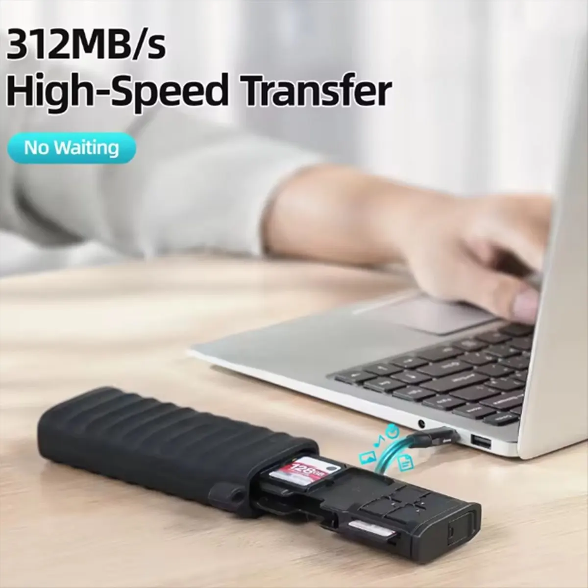 T379C- Memory Card Reader Storage Box 312MB/S High-Speed TF/SD Card Reader Carrying Case Holder Type-C Interface HOT
