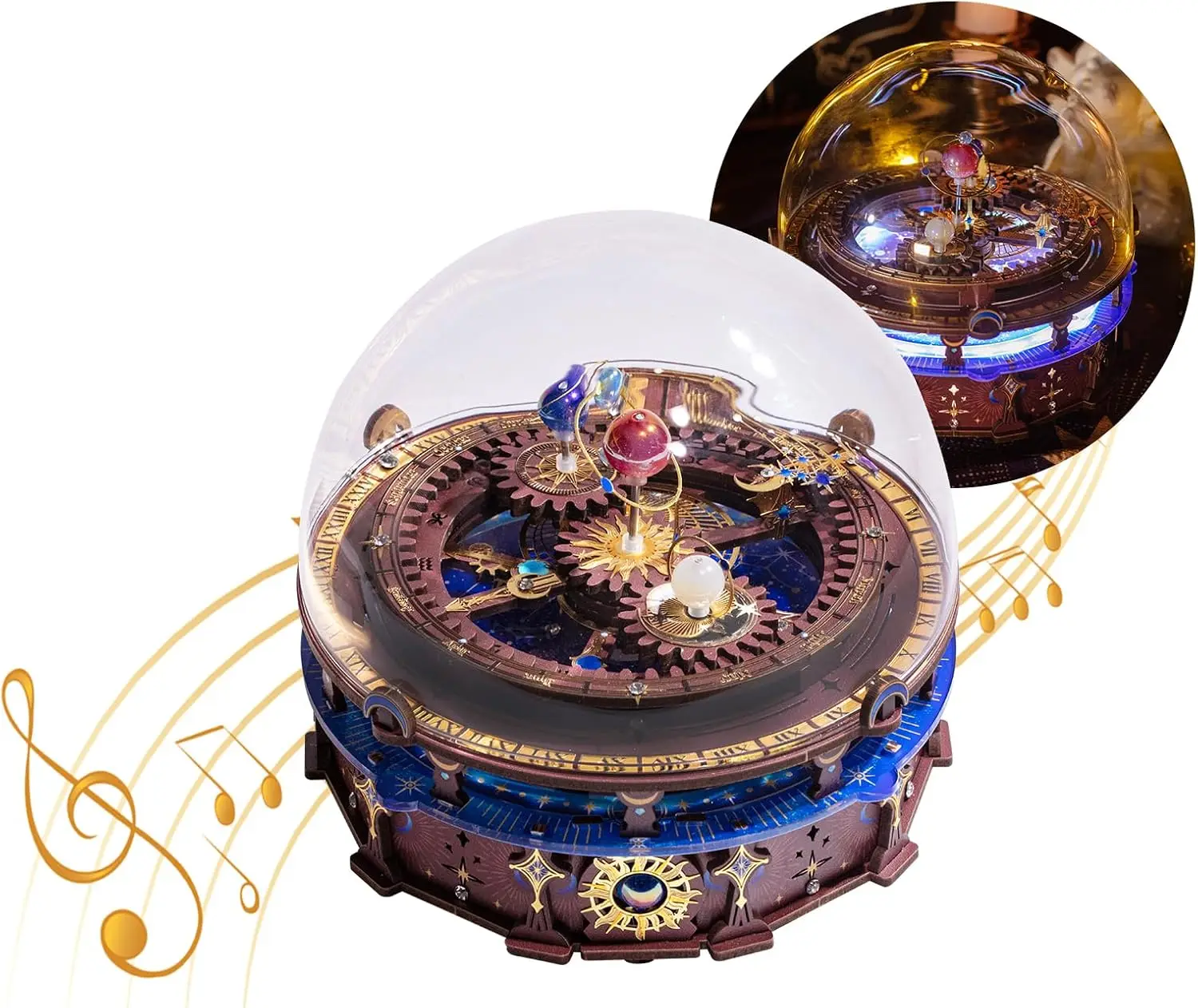 

3D Wooden Puzzles Rotating World Globe with LED Light, USB Rechargeable DIY Assembly Kit for Adults, Music Box Home Decor