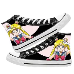 Sailor Moon cartoon cute graffiti dipinti a mano scarpe di tela alte per studenti sneakers casual traspiranti antiscivolo piatte quotidiane