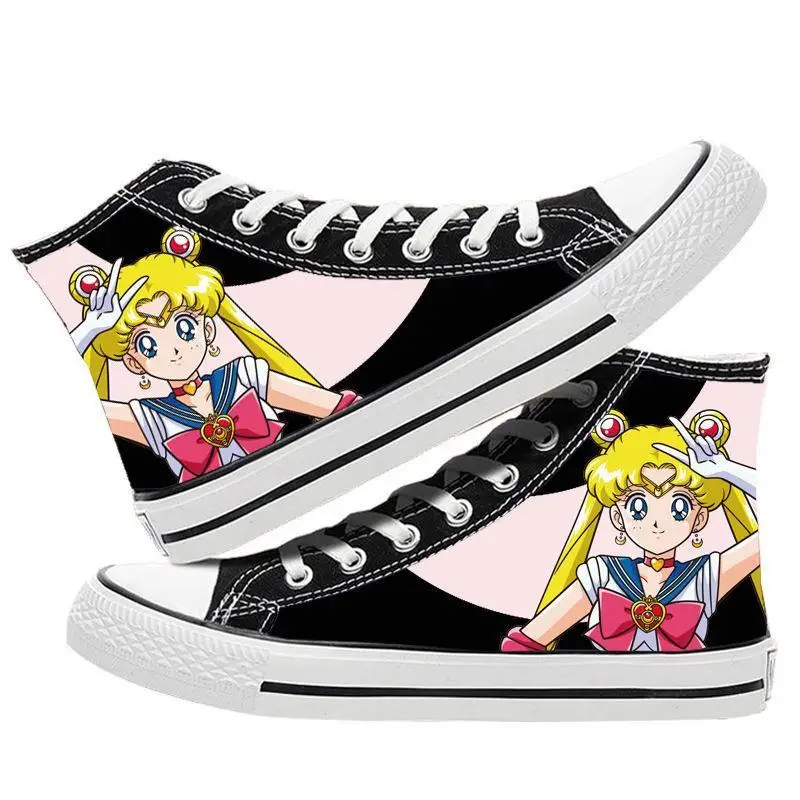 Sailor Moon cartoon cute hand-painted graffiti high-top canvas shoes for students daily flat non-slip breathable casual sneakers