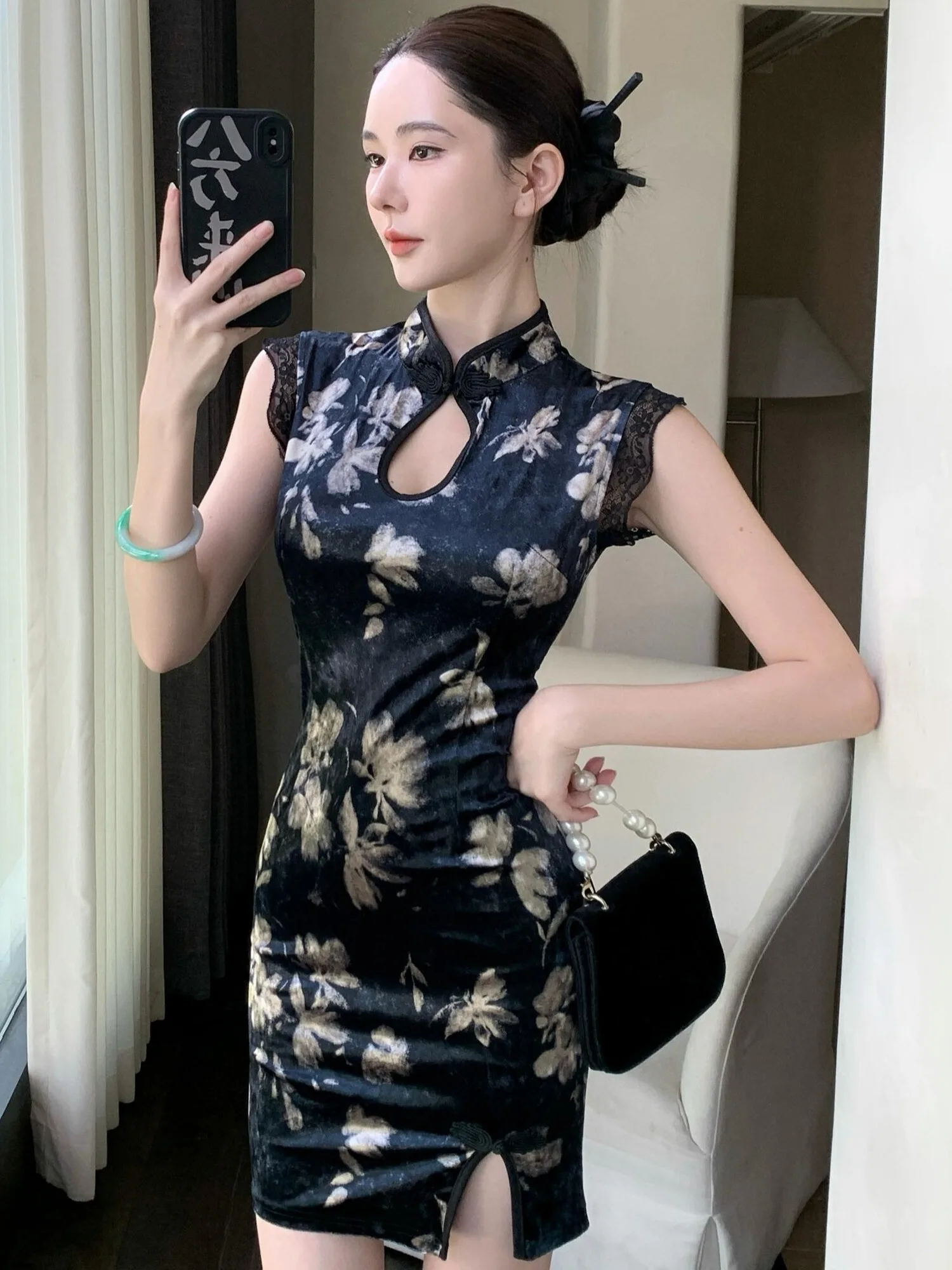 

Сексуальная молодежная юбка из бархата с высоким разрезом, облегающая, в стиле ретро, новая, чистая элегантность, модная повседневная одежда