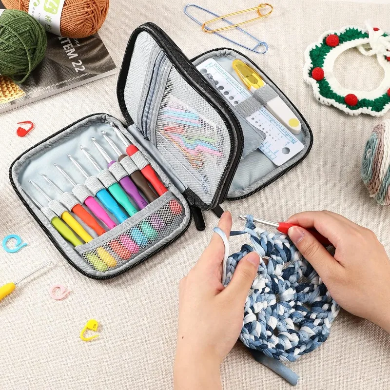 NEU für verschiedene Häkelnadeln, Häkelnadel-Set, Werkzeugtasche, nur Nähen, Aufbewahrung, Reißverschluss, Aufbewahrung, Organizer, Tasche mit Webtaschen