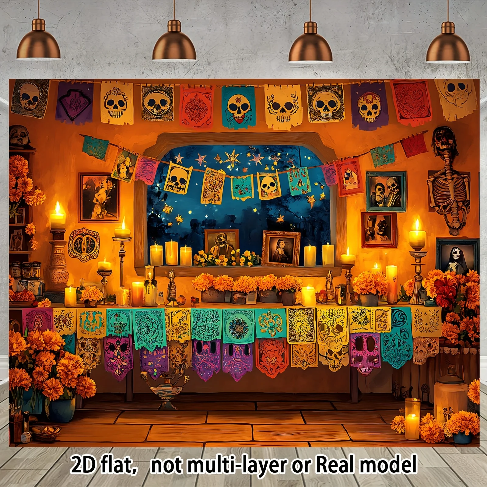 1-Banner mit Totenkopf- und Blumenmuster für die Day of the Dead-Party – geeignet für Partydekoration und Fotografie-Hintergrund