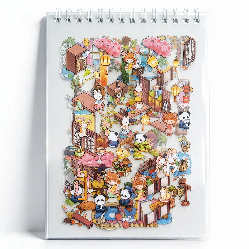 3D Scene Sticker Book Featuring 8 Different Miniature Scenes, DIY Mini House/planner Decoration Cartoon Sticker Material Library