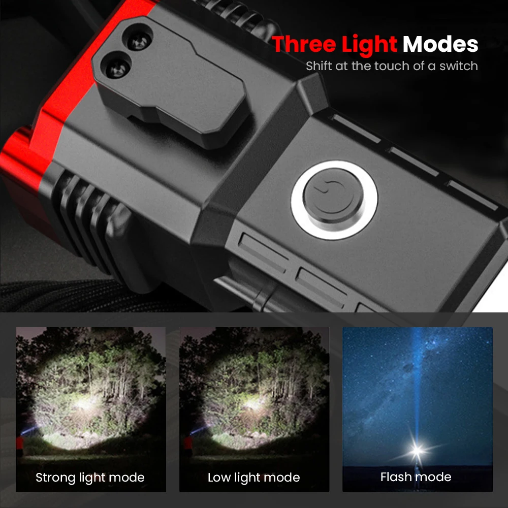 Super Bright Rechargeable LED Flashlight with Safety Hammer Magnet Work Light Portable Torch Light Outdoor Adventure Lighting