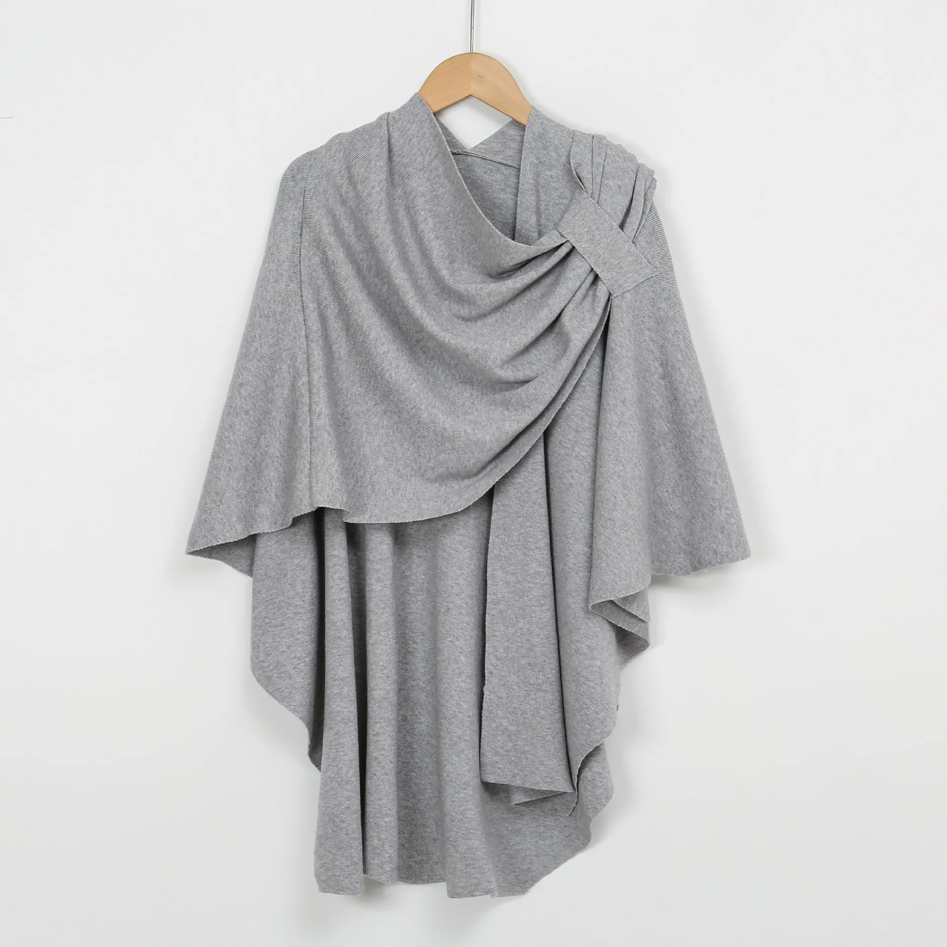 Chal elegante envuelve Poncho frontal abierto suave para mujer capa holgada con cuello en V Casual Color sólido Poncho frontal abierto suave camisa de murciélago Casual