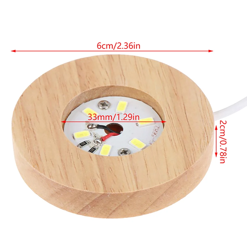 1pc 6cm Wood Desktop Decorative Lights Light Base Night Light Wooden Led USB Display Light Stand Lamp Holder Lamp Art Ornament