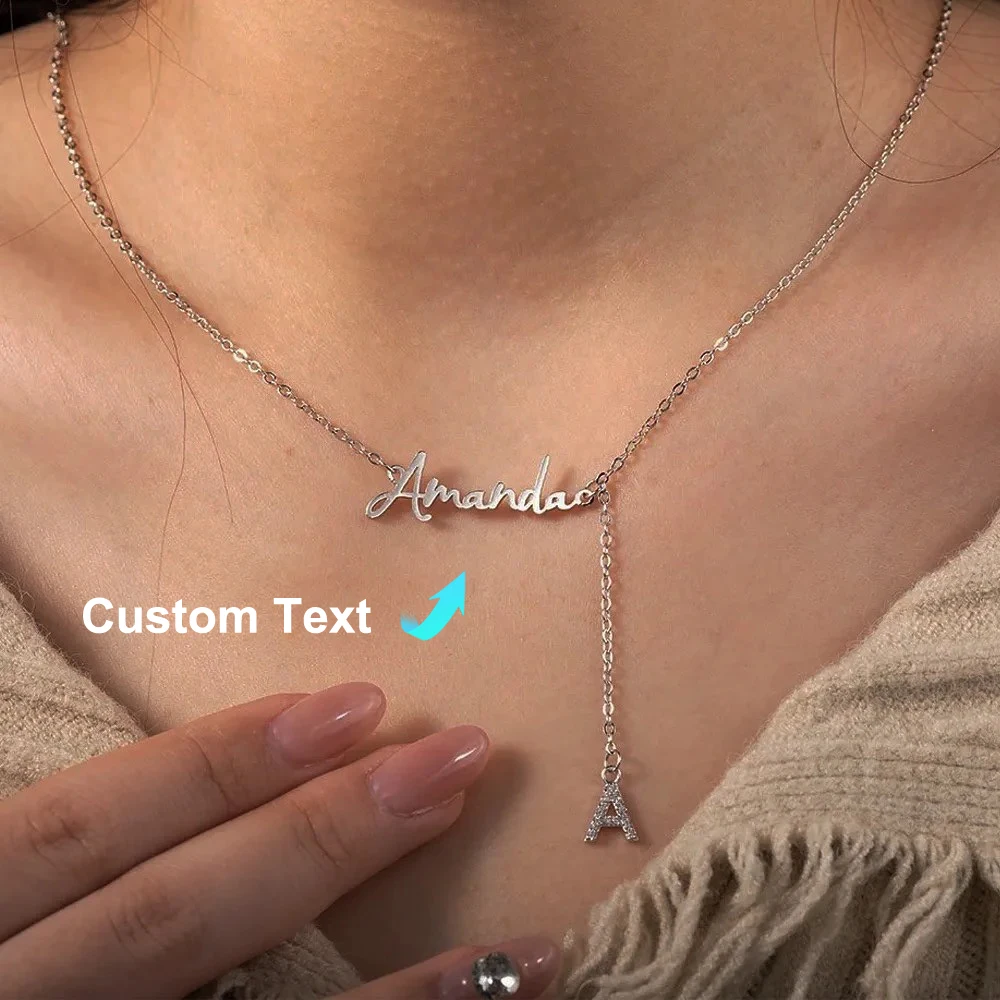 

Custom Name Necklace with Dangling Initial, Women's Stainless Steel Personalized Name Necklace Fashion Waterproof Custom Jewelry