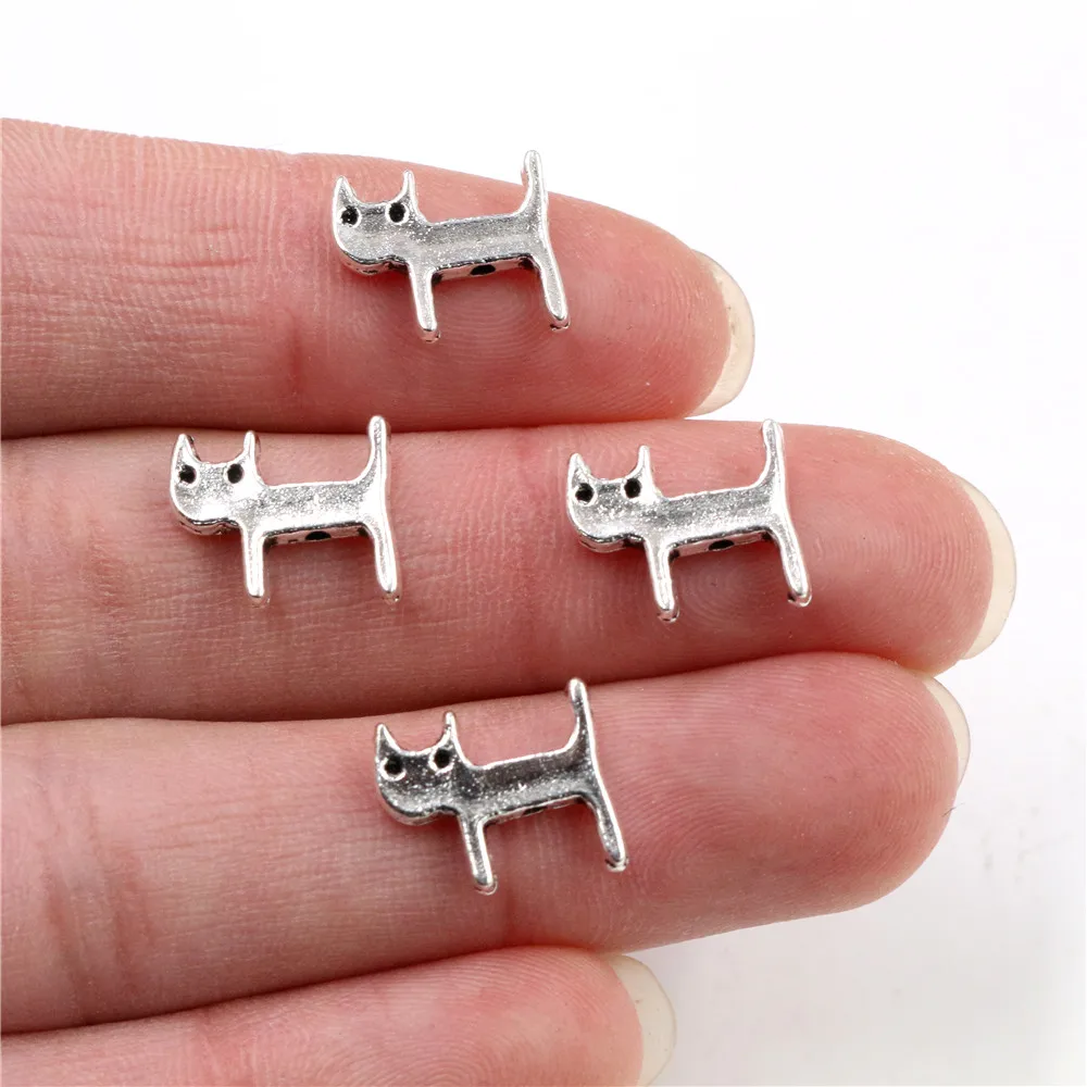 12x11mm 30pcs Antique Silver Plated Cute Cat Handmade Charms Pendant:DIY for bracelet necklace