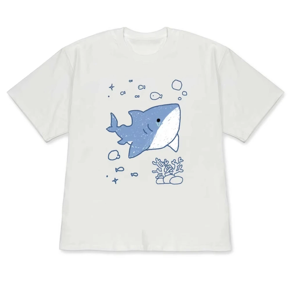 Cute Shark Graphic Short-Sleeve T-shirts Minimalist Ocean Aesthetic Casual Top Kawaii Blue Shark Crew Neck Tee for Women Men