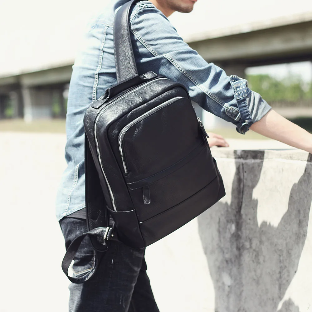 S.WORKER Lässiger Rucksack aus echtem Leder für Herren, 15-Zoll-Laptop-Rucksack aus Rindsleder, handgefertigt, modischer Preppy-Stil, Schultasche – Detail 6