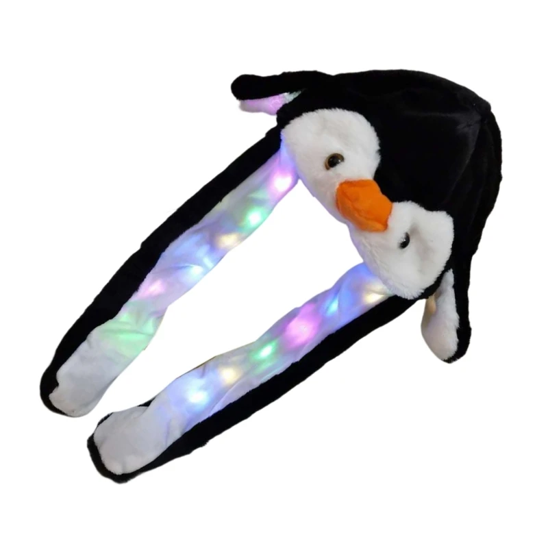 Sombrero de pingüino con orejeras flexibles Led para niños, gorro de orejas móviles, orejeras brillantes