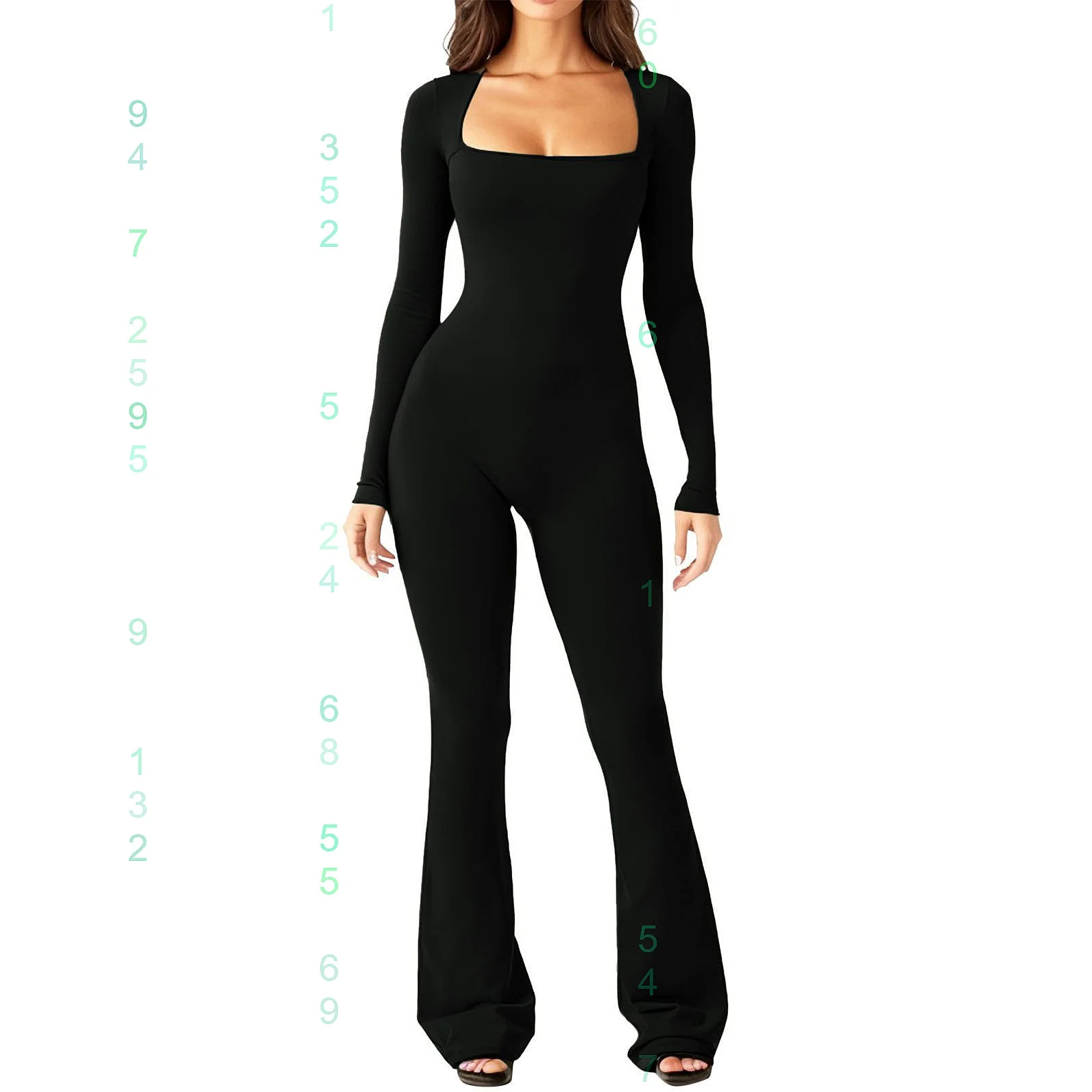 

Women's Long Sleeve Tummy Control Waist Shaping Square Neck Wide Leg High Elastic Jumpsuits Overall Playsuit