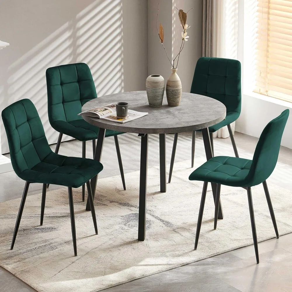 5 Pieces Industrial 37 Inch Grey Engineered Wood Round Dining Table Set, Kitchen Table and Chairs for 4 Person, Space Saving