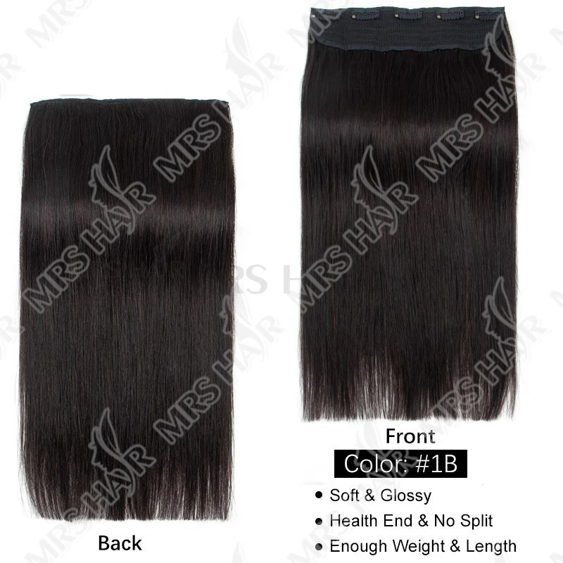 #1B Clip In Human Hair One Piece Natural Hair Extensions Straight Clip-On Add Volume HairPieces 14 18 22 inch  5 clips