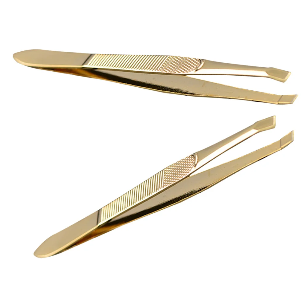 2 stuks wenkbrauwpincet roestvrij staal verguld precisie vormgeven trimgereedschap wimpertoepassing reispincet