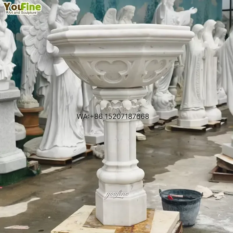 Wmwmnu Customized European Religious Decoration Hand Carved Stone Holy Water Baptismal Font Marble Church Chancel for