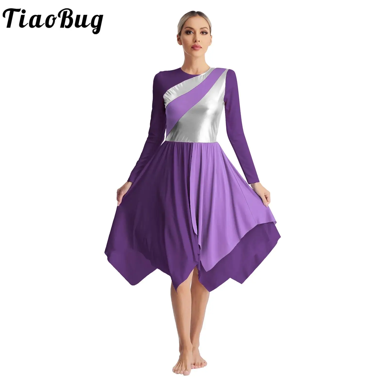 mulheres-cor-metalica-bloco-vestido-de-danca-manga-comprida-assimetrico-lirico-moderno-dancewear-vestidos-fantasia-de-adoracao