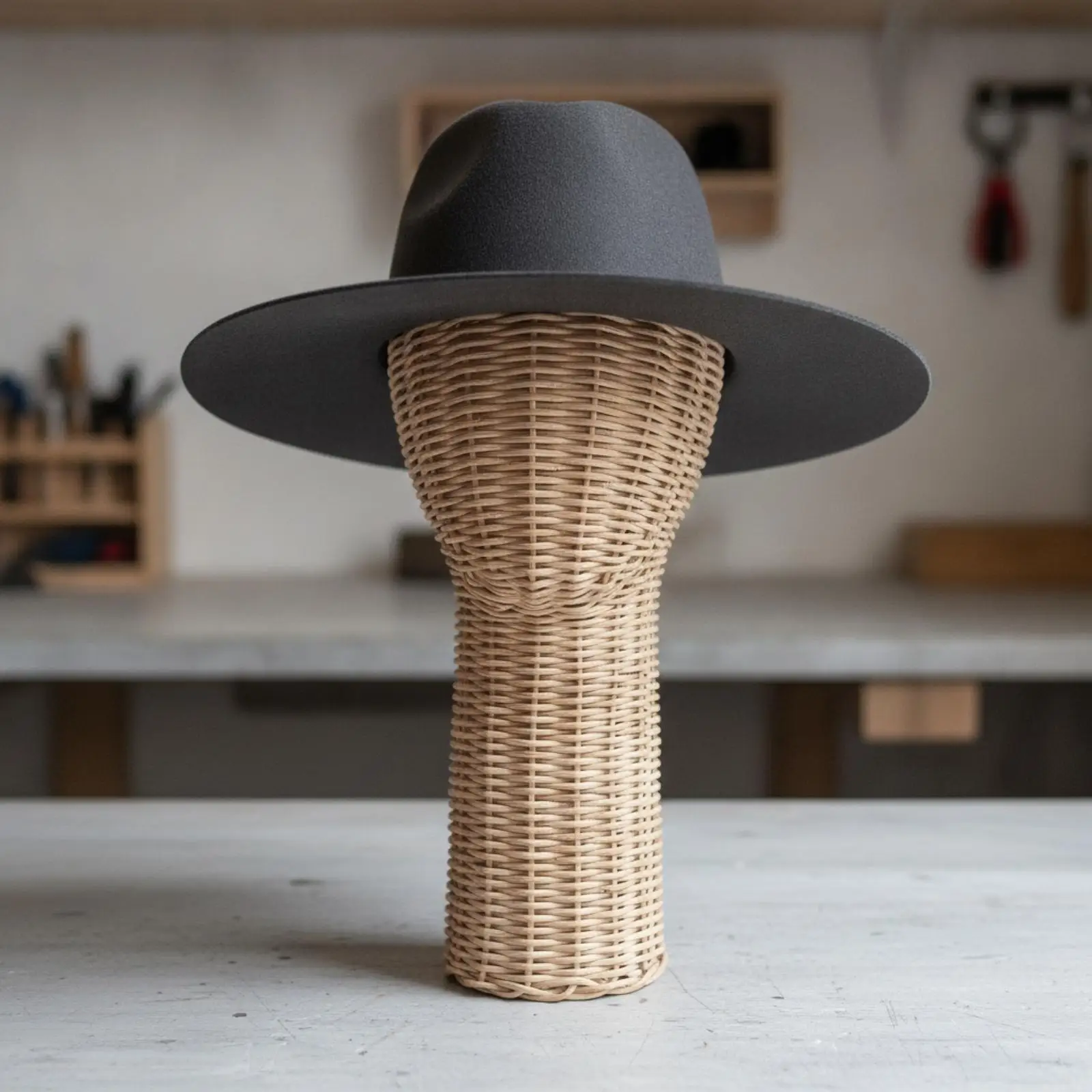 Rattan Hat Display Mannequin Head Wicker Bust Form Stand with Neck Base for Shop Counter Presentation and Home Decor