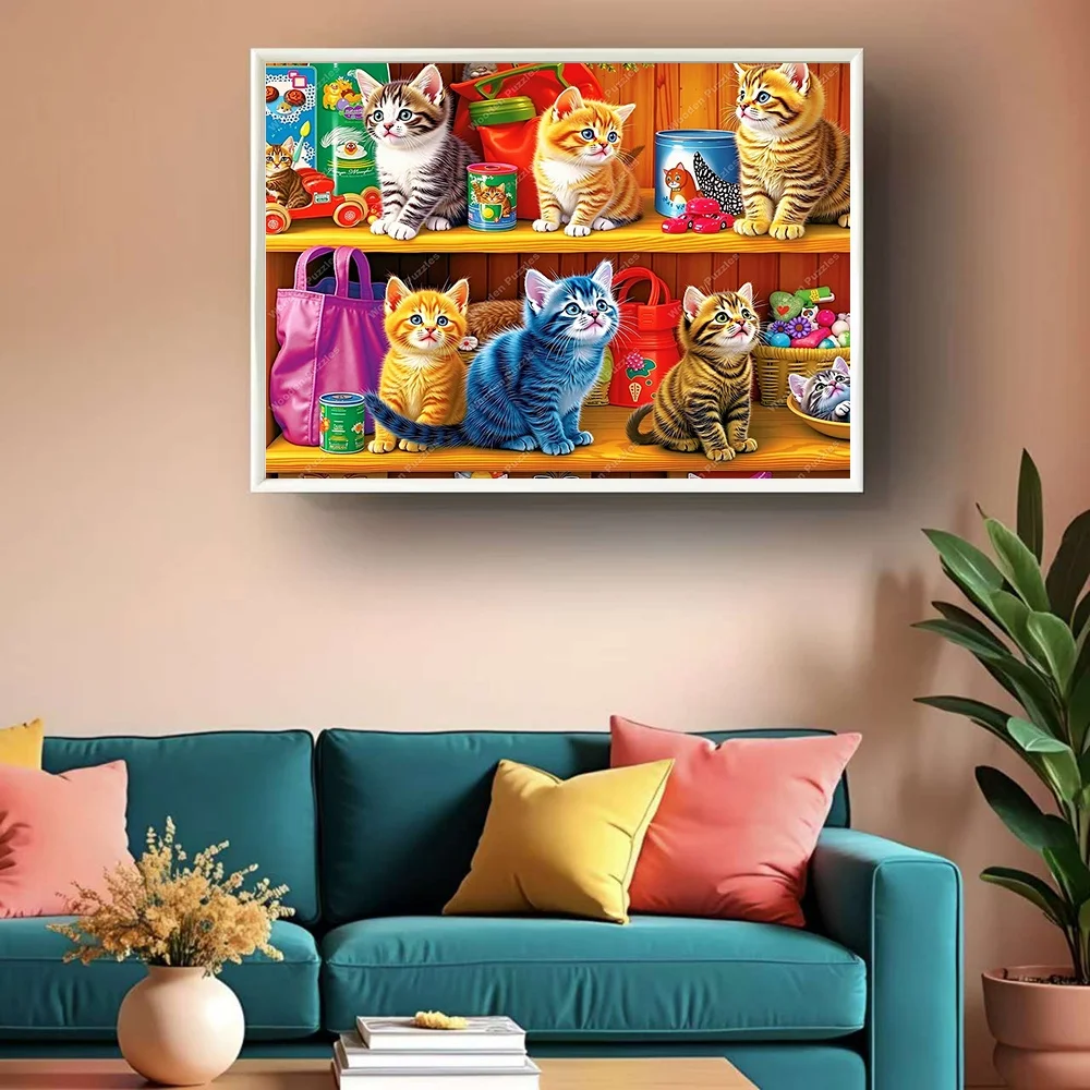 500/1000/1500/2000피스 성인용 대형 퍼즐 - 귀여운 새끼 고양이와 태비 고양이, 10가지 다채로운 장면, 도전적인 고양이 모양 퍼즐