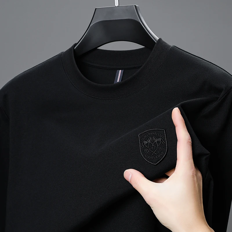100% Cotton Designer Original Men's Long Sleeve T-Shirt Crew Neck Soft Breathable Embroidered Badge Casual Top Men's Clothing