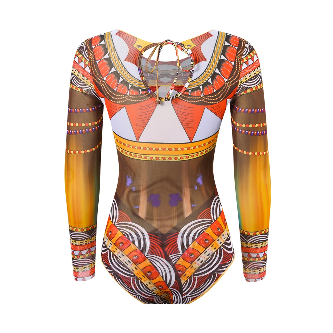 S - XXL 2026 Neues bedrucktes Langarm-Badekleid mit Überwurf, einteiliger Badeanzug für Damen, Badebekleidung, Badeanzug, Schwimmanzug V7346 – Detail 5