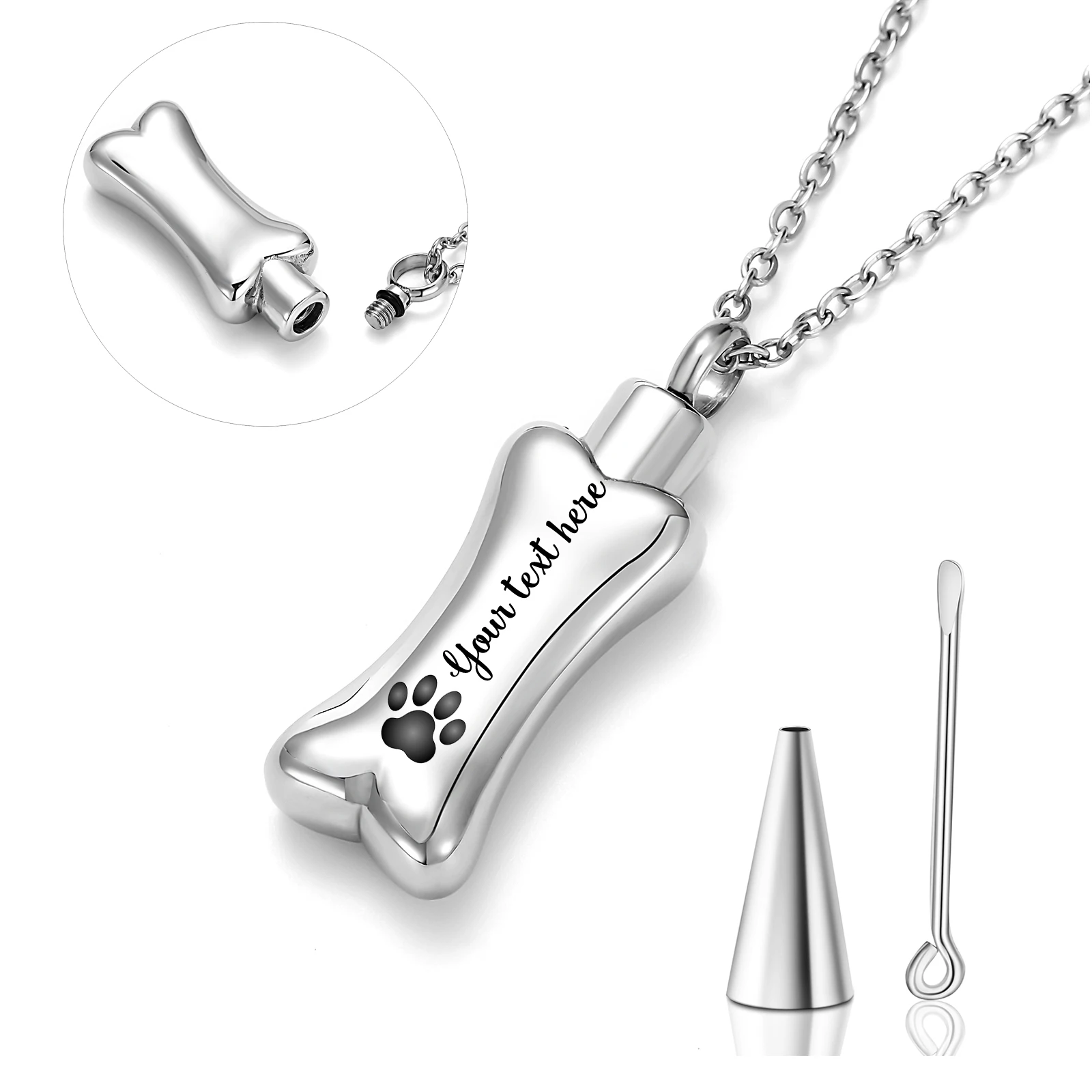 

Bone Urn Necklace for Dog Cat's Ashes Stainless Steel Keepsake Memorial Ash Pendant Cremation Jewelry with Filling Kit