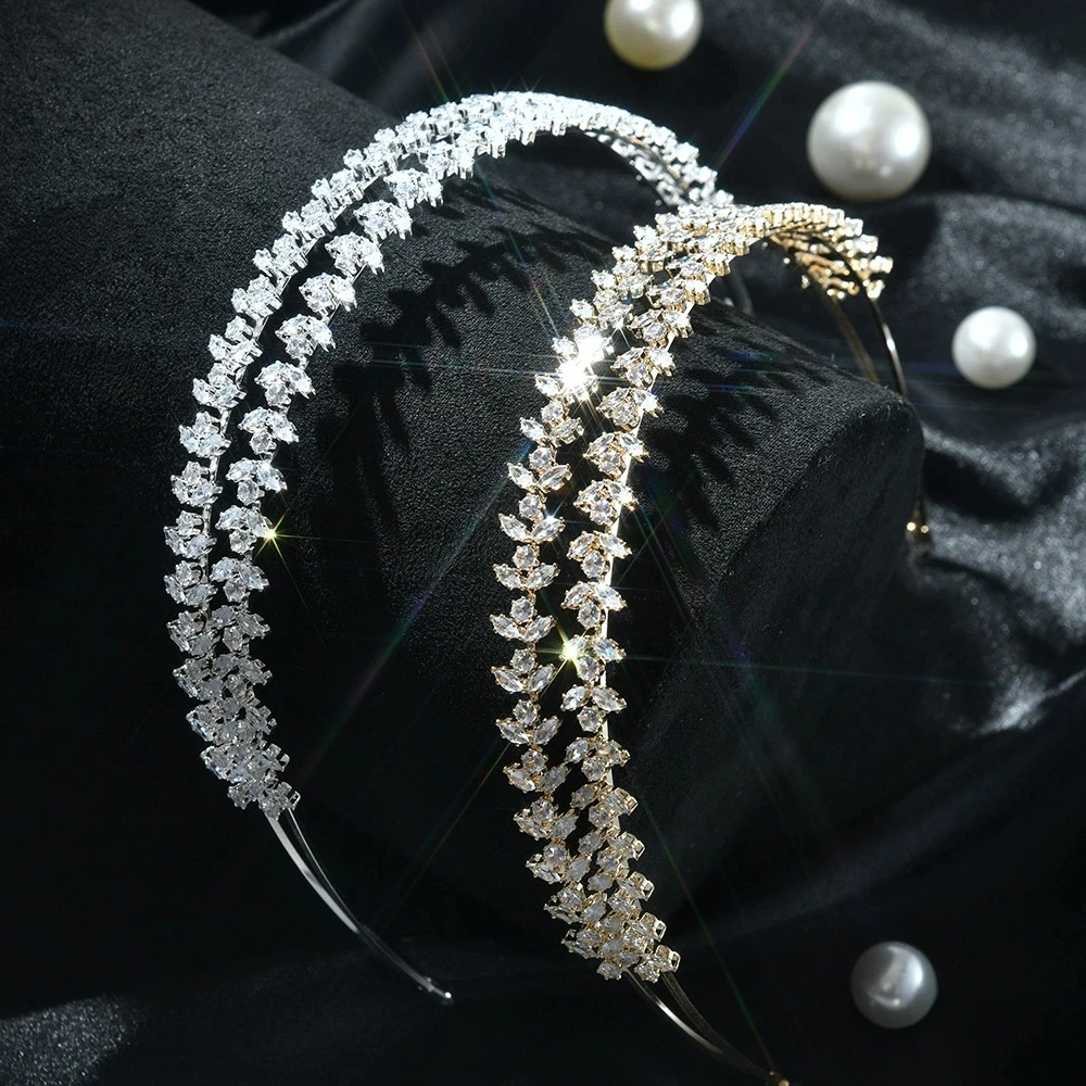 Cubic Zirconia Bridal Tiara Crown For Wedding CZ Bride Headdress Princess Double Layers For Pageant Women Prom Diadem Headpieces
