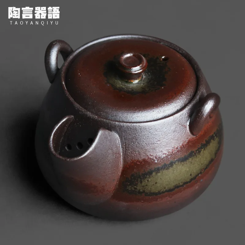 Chai Shaohuo Spotted Tea Pot with Two Ears, Rock Pottery, Antique Ceramics, Wide Mouth Tea Ware, Single Pot Coffee Pot