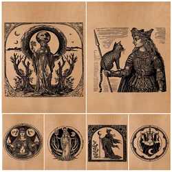 Triple Moon Goddess Hekate Vintage Wall Art Canvas Painting,Greek Mythology Witchy Pagan Gifts,Wiccan Art Poster Print Decor