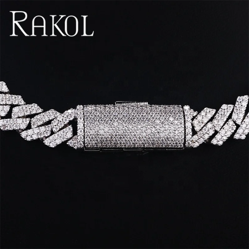 Rakol Zpn145 American Luxury Cuba Chain 10mm Moissanite S925 Silver Diamond Men Necklace Wholesale Price High Quality Jewelry