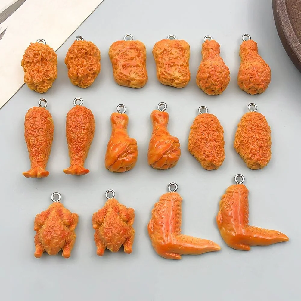 16pcs Resin Fried Chicken, Fried Chicken Wings, Fried Chicken Drumstick Charms Food Pendants for DIY Jewelry Making Accessory