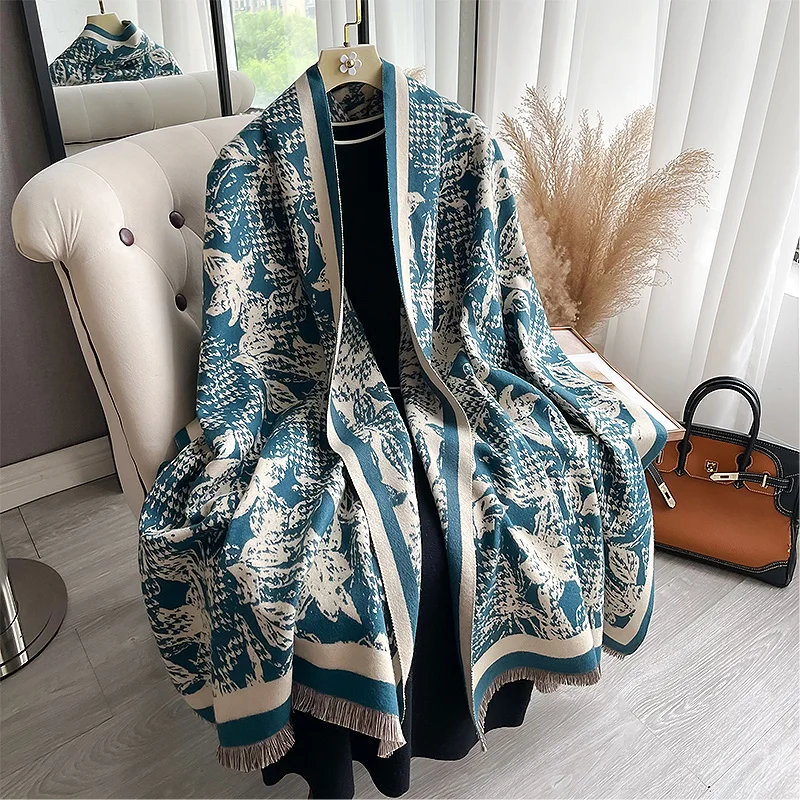 Brands Design Jacquard Pattern Two-Sided Scarf Cashmere Soft Warm Fringe Pashmina Shawl Winter Coldproof Windproof Blanket Scarf