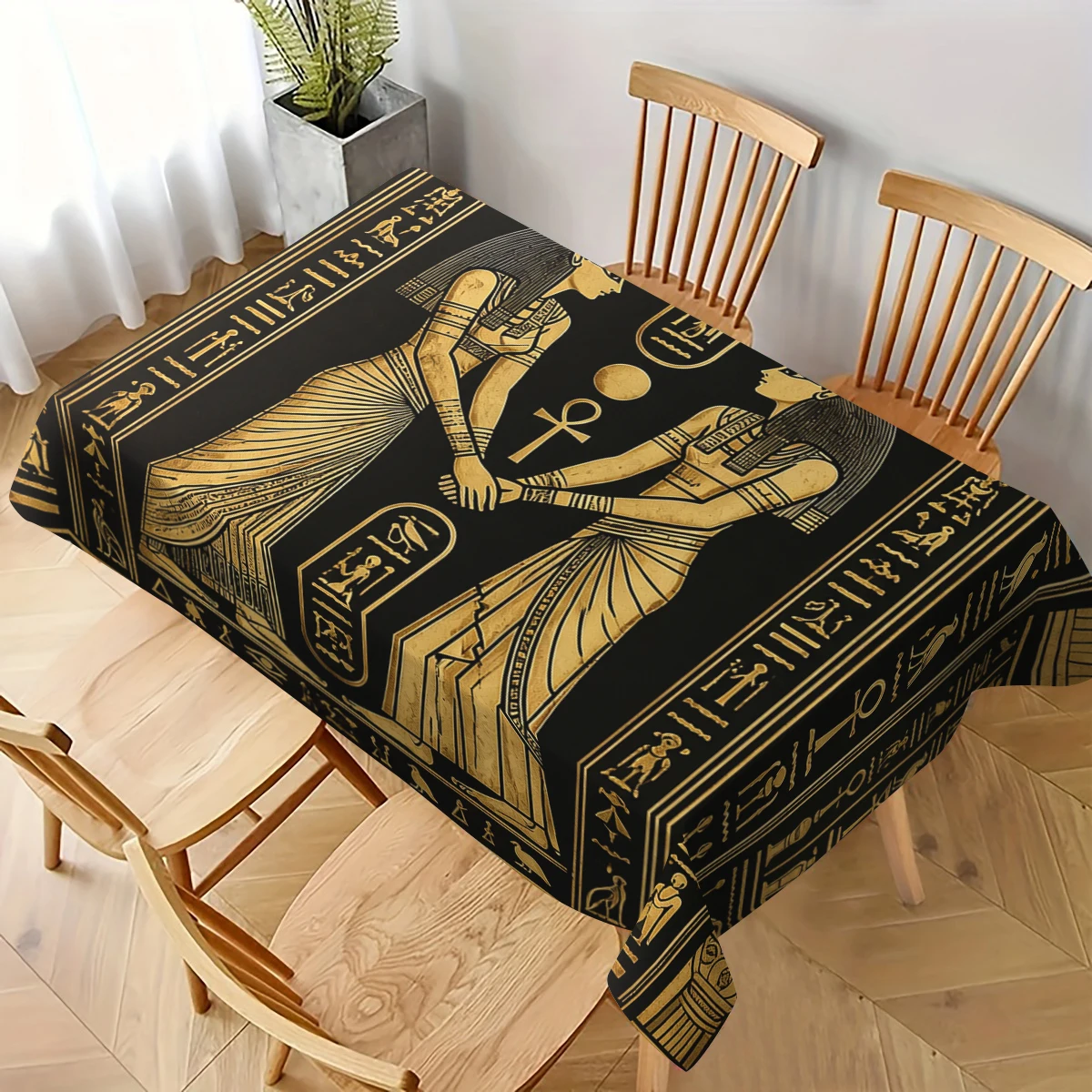 Vintage Egyptian Hieroglyph Pattern Polyester Tablecloth - Decorative Dining Table Cover, Stylish Exotic Home Table Decoration