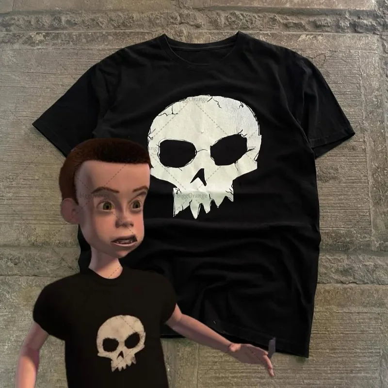 

Street Hip-hop Retro Skull Casual Loose Cotton T-shirt Men American Y2K Harajuku Fashion Punk Goth Oversized Top Women