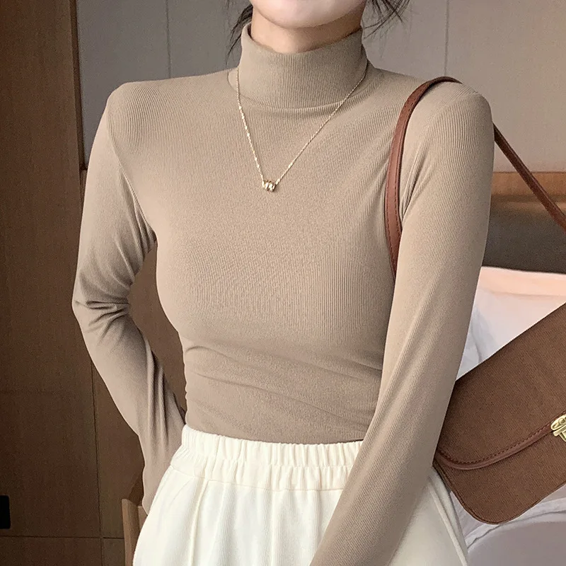 

Women's Knitted Half-Turtleneck Base Layer Top for Autumn Winter Stylish Mid-Neck Pullover Long Sleeves Warm