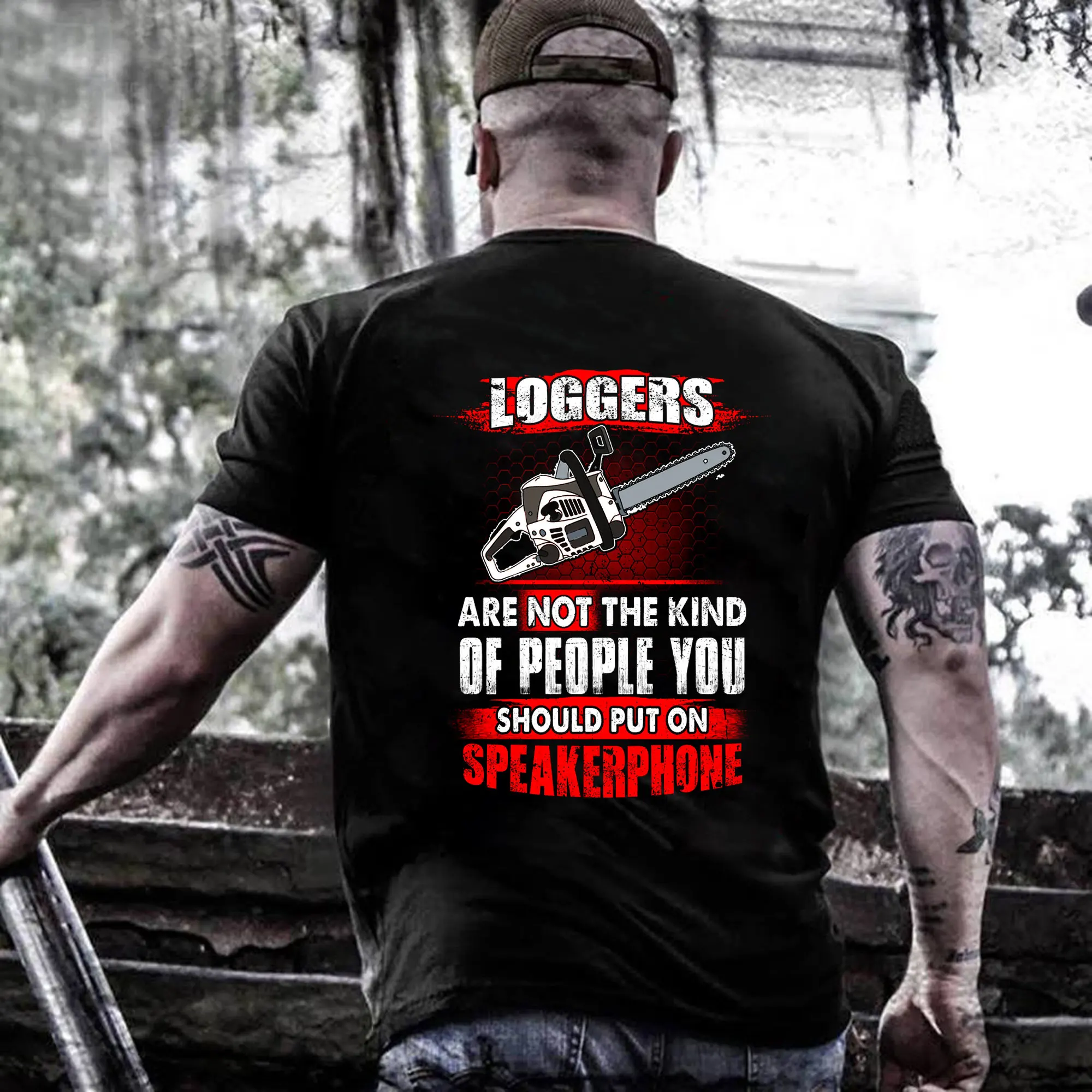 Hardcore Loggers Workwear T-Shirt Vintage Chainsaw American Lumberjack Style Funny Anti-Customer Service Quote Unisex Oversized