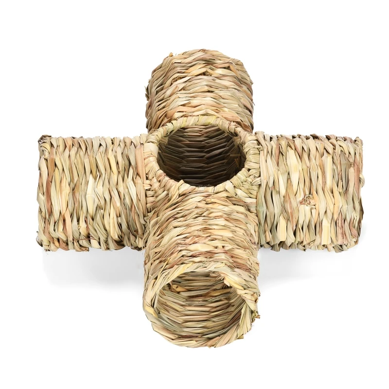 Grass House for Rabbits Bunny Chew Toys Natural Straw Woven Tunnel Tube Nest for Hamsters Chinchillas Small Animals