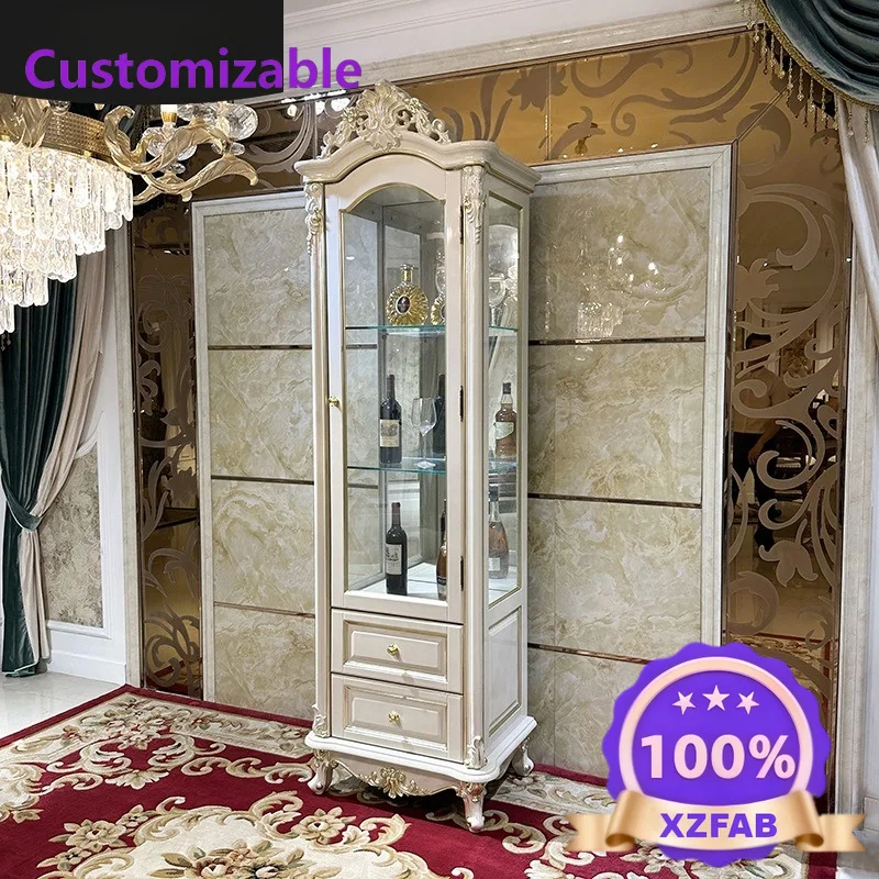 Factory Direct 2026 French solid wood single-door wine cabinet, European carved living room glass display cabinet, locker living