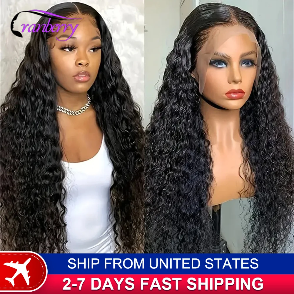 Human Hair Lace Wigs Remy Brazilian Transparent Water Wave 13x4 Lace Frontal Wig 180% Density Cranberry Hair 13x4 Lace Front Wig