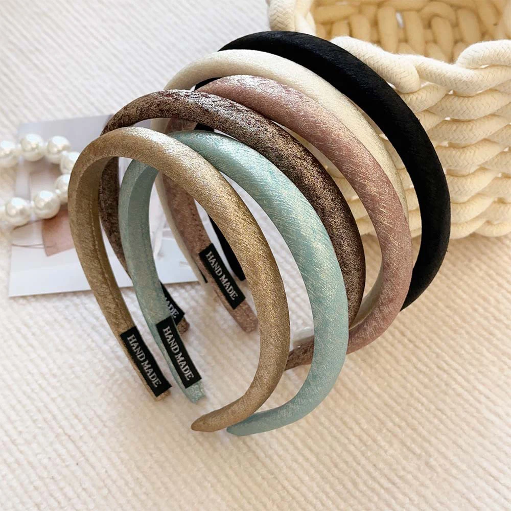 Upscale Pure Color Satin Sponge Headbands Fashion Hair Accessories Women Temperament Trend Thin Edge Hairband Hair Band Girl New