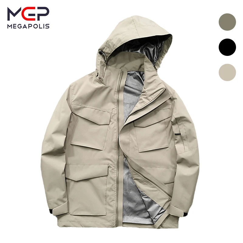 Men's Jacket Hooded Outdoor Functional Hunting Autumn Thin Waterproof Breathable Casual Pocket Coat