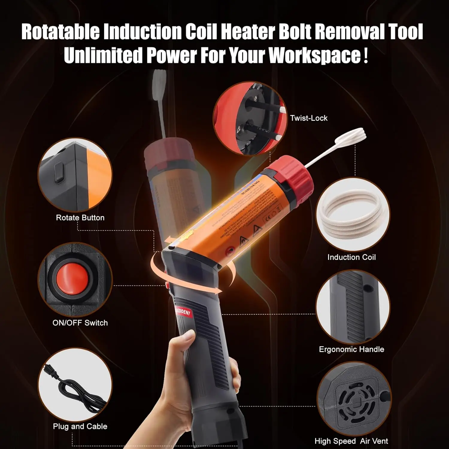 1100W Magnetic Induction Heater Tool New Rotated Handle Bolt Removal Tool Heater Kit with 8/10 Coils 110V/220V Optional