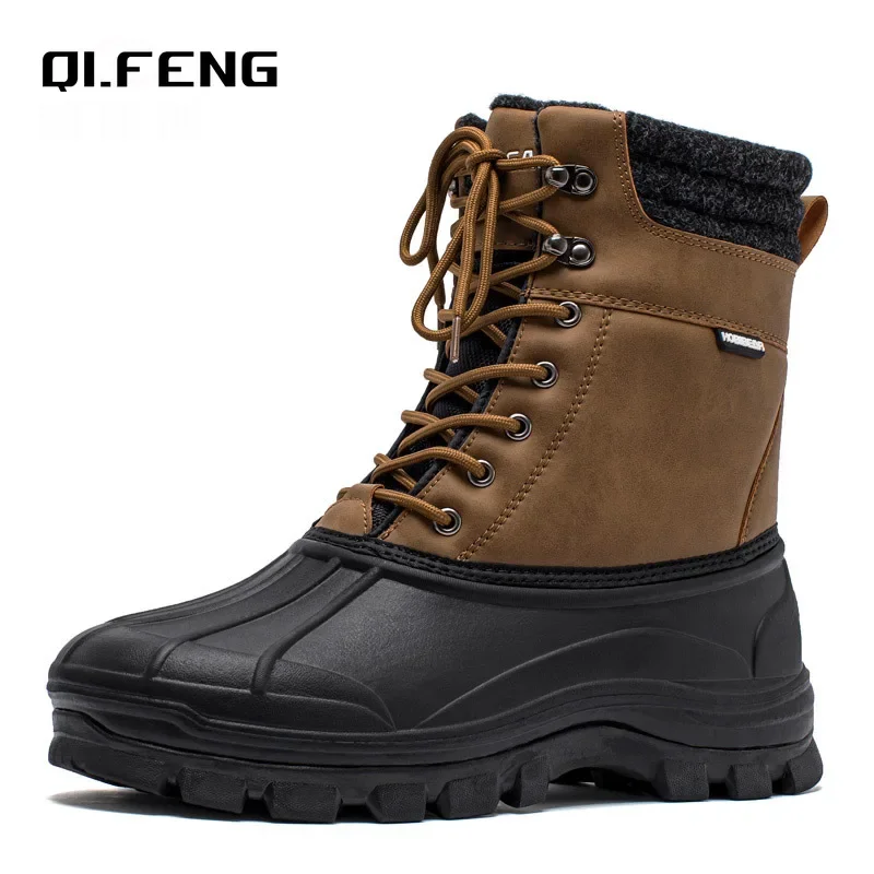 Winter New Outdoor Anti Slip Wear Resistant Snow Boots Men's Work Warm High Top Plush Boots Mountaineering Hiking Touring Shoes