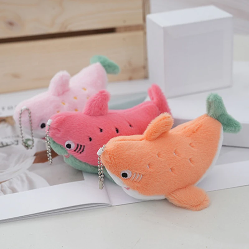 Cartoon Fruit Shark Toy Keychain Creative Watermelon Orange Shark Pendant Soft Stuffed Doll Keychain Backpack Decoration Gifts