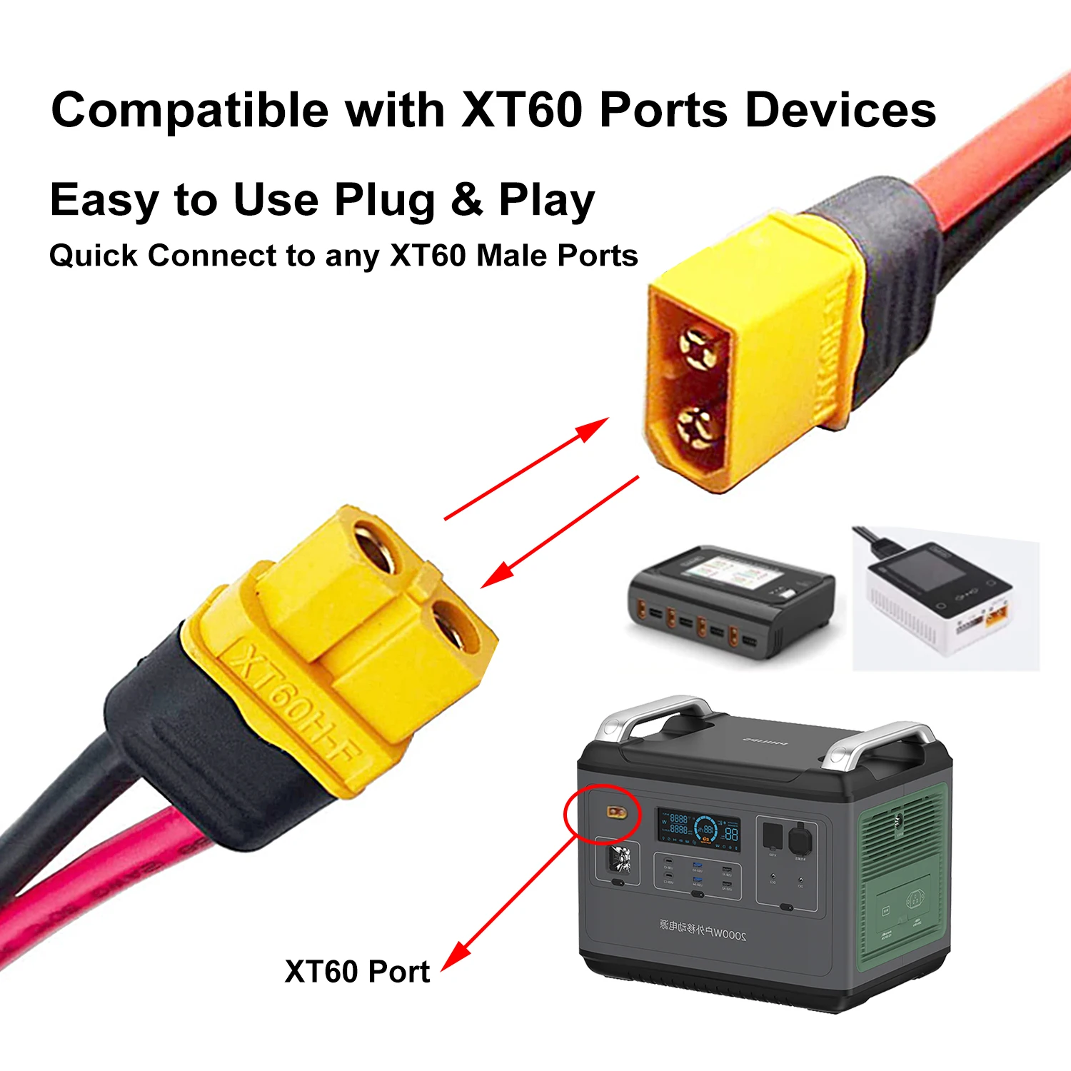 12AWG Solar Connector to XT60 Female Adapter Cable for LiFePO4 Battery RV Portable Power Station Solar Generator, 10FT/3m