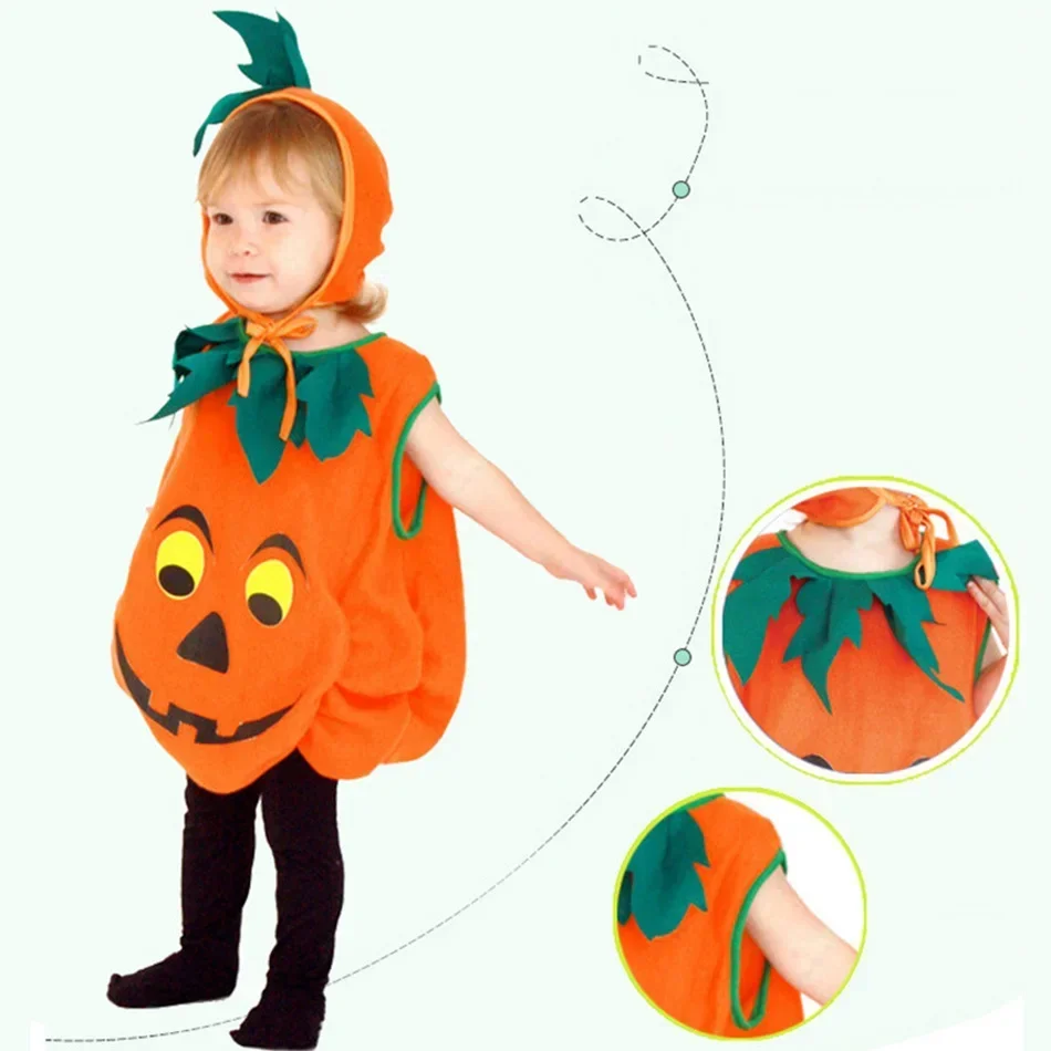 Kids Romper with Hat Shoes Toddler Pumpkin One-Piece Boy Girl Party Costume Baby Halloween Jumpsuit Cosplay Clothing Set 1-10T