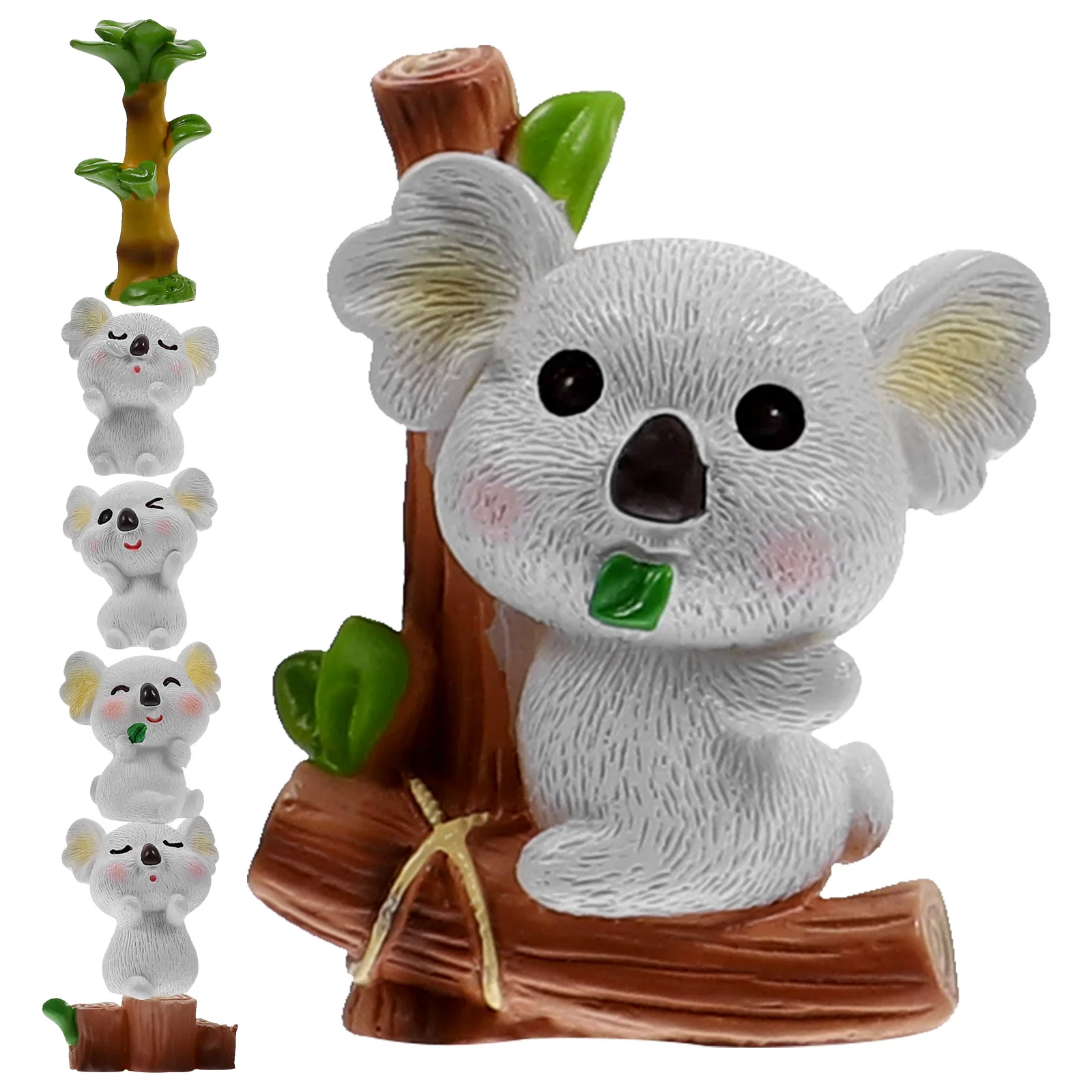 7PCS Miniature Koala Figurines Resin Cartoon Landscape Decoration for Mini Garden House Cake Car Gifts Kids Love Adorable