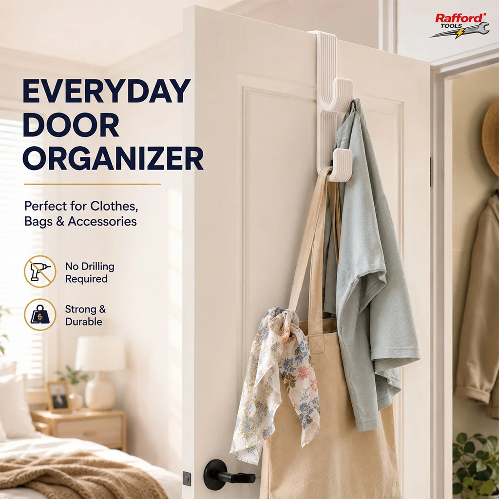 Rafford 2PCS Over Door Hooks, No Drilling Towel Hanger for Bathroom Clothes Bags view 5