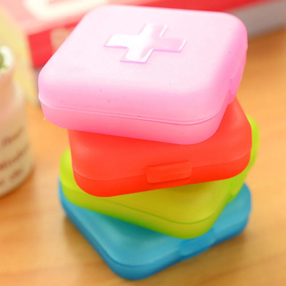 4Pcs Portable Pill Box Plastic Capsule Organizer 4 Slots Cross Design Compartment Can Be Combined Into Large Storage Case